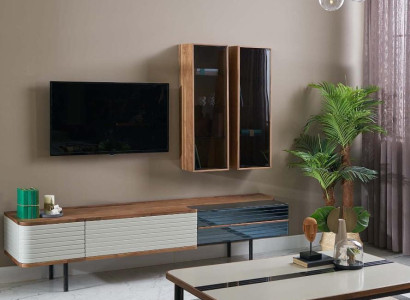 Wall unit TV stand TV cabinet Lowboard Sideboard Brown Wood Wardrobe Modern